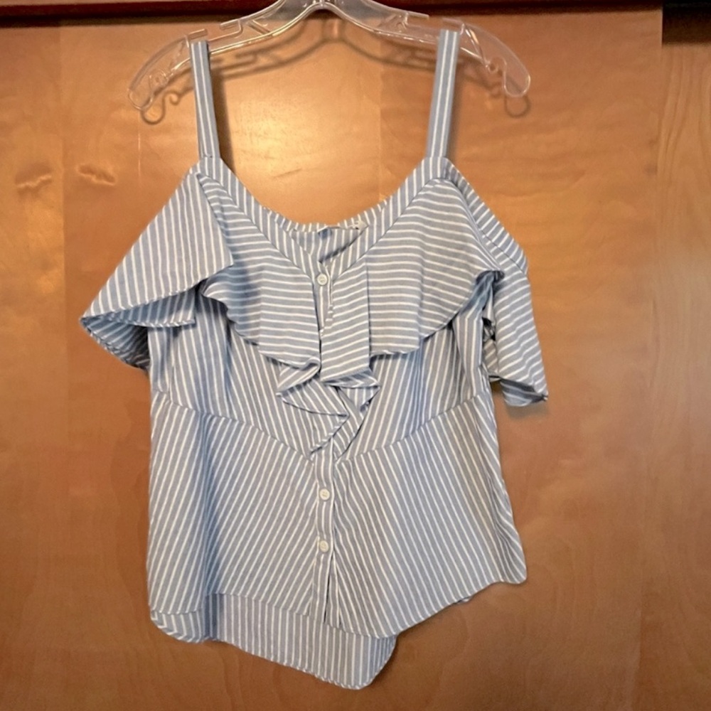 Veronica Beard Blue White Striped Off Shoulder Size 10 Shirt Blouse